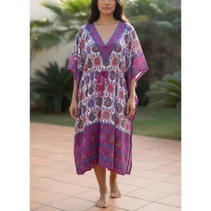 Bohemian Paisley Floral V-Neck Kaftan Dress